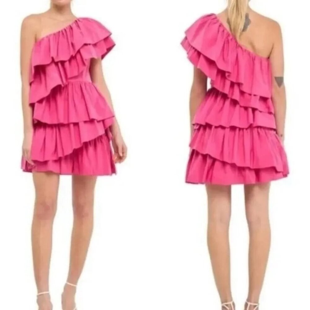 Endless Rose One Shoulder Ruffle Mini Dress Nwt Pink Size Xs